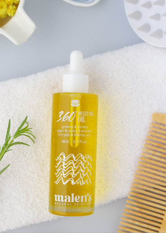 360° MULTI-USE OIL 80 ml | Çok Amaçlı SAÇ ve VÜCUT Bakım Yağı - 17 bitki + E Vitamini