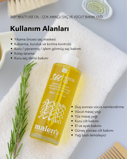 360° MULTI-USE OIL 80 ml | Çok Amaçlı SAÇ ve VÜCUT Bakım Yağı - 17 bitki + E Vitamini
